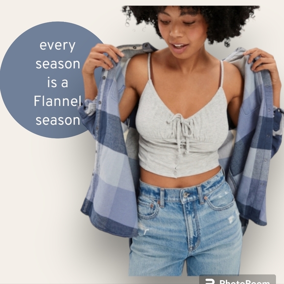 American Eagle Outfitters Tops - New AEO Blue Plaid LumberJane Flannel Shirt Sz XL